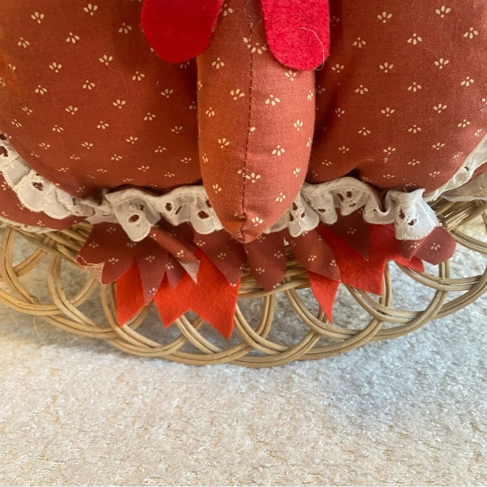 Vintage 80s Quilted Thanksgiving Turkey 3D Door Wreath 16”